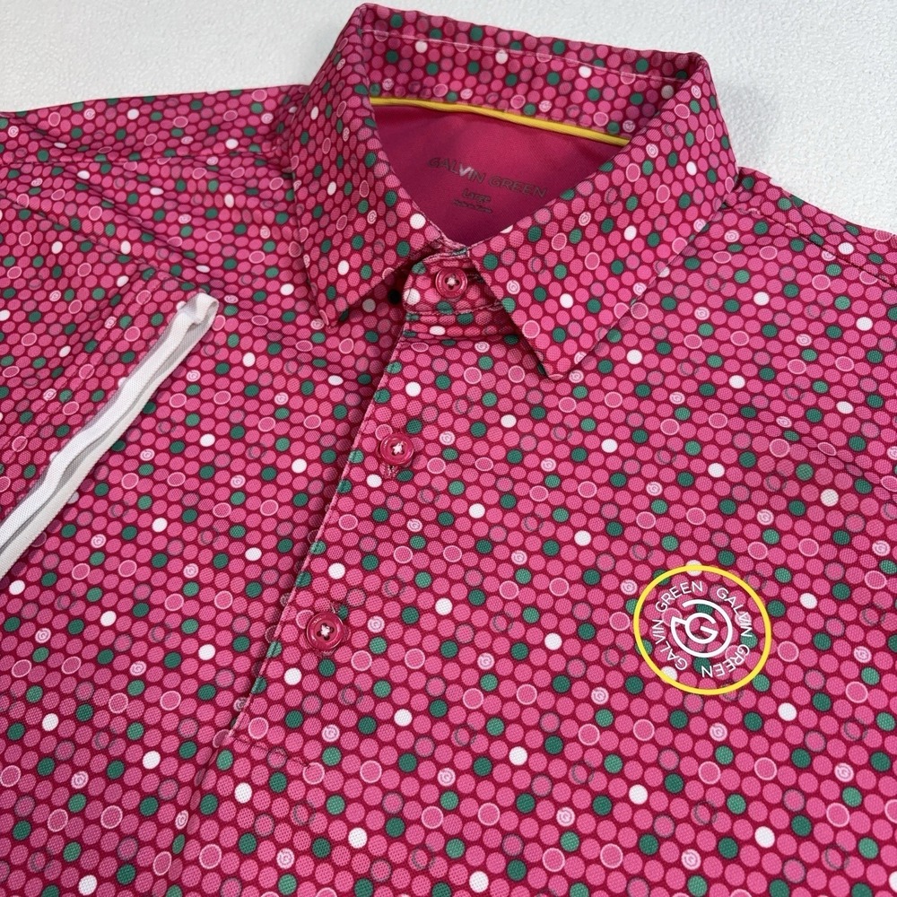 Galvin Green Moore Ventil8 Plus Golf Polo Men's L Pink Colorful Dots‎ Stretch